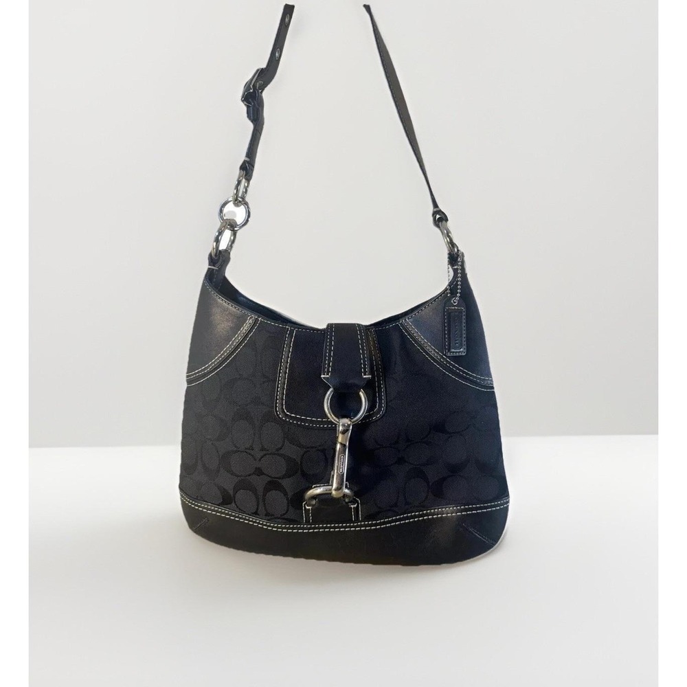 Coach Hampton Purse Black Shoulder Bag Signature Jacquard Clip Bag